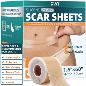 2 x Silicone Scar Tape - 60" x 1.6" Roll - 1.5M, Scar Treatment for Improves Surgical, Keloid, Hypertrophic Scars - Medical Grade Reusable Silicone Scar Sheets (Light)