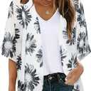Women's Floral Print Puff Sleeve Kimono Cardigan Loose Cover Up Casual Blouse Tops (XX-Large)