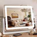 Vanity Mirror with Lights 22"17", Large LED Makeup Mirror with Light, Smart Touch with 3-Color Lighting, Dimmable, 360 Rotation, HD Desk Mirror, Vanity Mirror Tabletop (White)