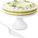 JOYMAY 9.6 Inch Bamboo Fiber Cake Stand, Round Cake Holder, Cake Plate with Detachable Base, Dessert Table Display Set, Cake Decorating for Birthday Party Baking Gifts for 6inch, 8inch Cakes (White)