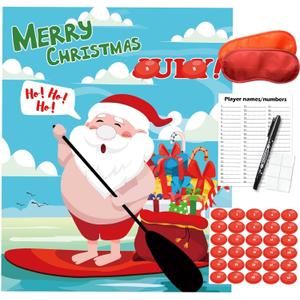 Christmas Day Party Games, Pin the Nose on the Santa Claus, Christmas Day Birthday Party Activities Games Decorations Supplies Favors for Adults Boy Girls 30 Guests