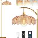 Vintage Floor Lamps for Living Room Glass Floor Lamp with Remote Control & 3 Color Temperature,Dimmable Floor Lamp Gold Mid Century Modern Standing Lamp Brass Tall Floor Lamps for Bedroom Corner