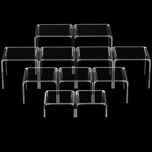 Chuangdi 20 Pcs Acrylic Display Risers, Clear Product Stand, Jewelry Display Riser Shelf Showcase Fixtures for Figure Dessert Cupcake Candy Action Showcase(Medium Set)