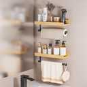 LAMU Paper Towel Holder Wall Mount with Shelf, Bamboo Tissue Paper Spice Rack, 13 inch Hanging Roll Holder for Kitchen, Bathroom, Garage, Toilet, Laundry Room, 2 Pack