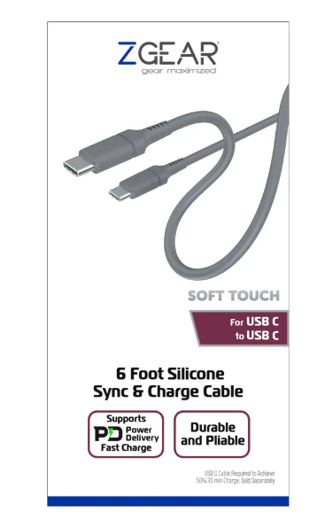 ZGear 6 Foot Silicone Rubber Sync & Charge Cable For USB C to USB C