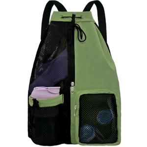 Mesh Beach Backpack with Wet Pocket Drawstring Pool Bag Waterproof Swimming Bag Gym Backpack for Men & Women (Green)