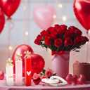 5 Pcs Vintage Valentine's Day Table Decorations Set Rustic Round Wood Tray Decor, Red Pink Wooden Table Block Signs, Heart Sculpture Ring, Tabletop Centerpiece for Shelf Farmhouse Home