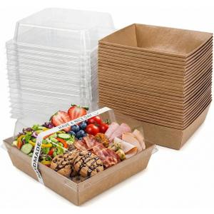 25-Pack Charcuterie Boxes with Clear Lids Disposable Paper Mini Food Containers (5-Inch), Suitable for Desserts, Sandwiches, Cookies, Sushi, Cake Slices, and Fresh Fruit