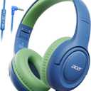 Kids Headphones Wired for School - Over-Ear 85/94dB Volume Limiter, 3.5mm Jack Foldable Stereo Sound Headset for Toddlers Girls Boys Travel Learning Entertainment Tablet Kindle iPad PC Blue Green