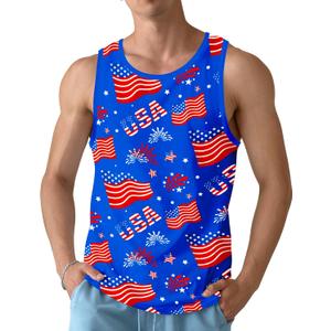 Mens Beach Tank Tops Sleeveless Shirts for Men Summer Hawaiian Graphic Mens Tank Top Workout Gym Shirts Palm Tree Tops (Medium, Blue Flag)