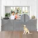 Reinforced 75 Wide Retractable Dog Gate with Support Rods, Upgrade Extra Wide Retractable Baby Gates for Doorways Long Mesh Gate for Kids and Pets Safety Child Gate for Stairs Toddler Gate (Gray)