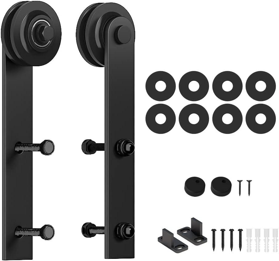 Skysen Sliding Barn Door Hardware Roller Set Black (LK-I Shape Hanger)