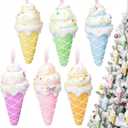 12 Pcs Christmas Ice Cream Ornaments for Tree 3.94 Inch Large Ice Cream Christmas Tree Decorations Xmas Macaron Color Dessert Hanging Ornaments for Holiday Party Supplies