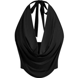 SOLY HUX Women's Halter Draped Front Tank Top Sexy Backless Going Out Crop Vest Tops (Black, L)