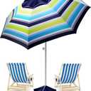 8FT Large Beach Umbrella with Level 7 Wind Resistance, Sand Anchor, Portable Outdoor Umbrella with UPF50+ UV Protection, Tilt Sun Shelter for Beach, Patio, Yard