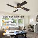WINGBO 48" Flush Mount Ceiling Fan with Light - 4 Plywood Blades, 6-Speed Reversible DC Motor, Dimmable, 3CCT, Noiseless Low Profile Ceiling Fans for Bedroom Living Room, Gold and Black/Walnut