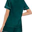 SWOMOG Couples Matching Pajamas Set Satin Short Sleeve Button Down Tops Silk Shorts Pj Lounge Set Soft Sleepwear (Green, M)