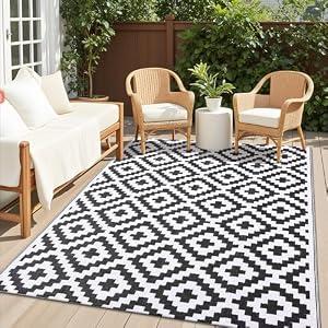 OLANLY Outdoor Rug 5x8 ft Waterproof Reversible Mat, Black & White