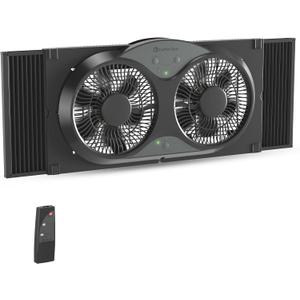Comfort Zone 9-Inch Reversible Twin Window Fan with Remote Control 3-Speed Dual Blade Fan with Exhaust, Cooling & Circulate Modes, Expandable Width 23.5" to 37", Removable Bug Screen & Tabletop Feet