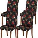 Waterproof Chair Covers Dining Room Set of 4,Printed Patterned Stretch Non Slip Chair Slipcover Removable Washable Kitchen Chair Protector Cover for Home Hotel Banquet Party (Red White Rose Floral)