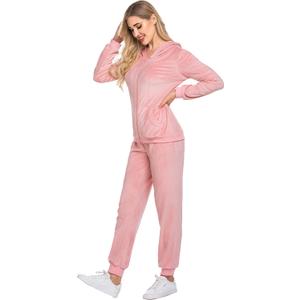 HOTOUCH Womens Casual Velour Tracksuit Set Full Zipper Hoodie Workout Pants Velvet Sweatsuit Jogging Suits XL (Pink)