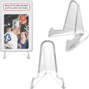 LRANFOW Thickened Acrylic Card Stands Mini Easel Holder, Sports Card Stands, Trading Graded Card Stand for Displaying Pocket Graded Card Challenge Medals Casino Chips, 22 Pack 2.7 Inch Tall Clear