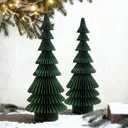 OBBOLO 20 Inch Green Paper Christmas Tree, 2 Pcs Foldable Honeycomb Tabletop Christmas Decorations with Magnetic Closure, Reusable Paper Trees for Holiday Table Centerpieces and Mantel