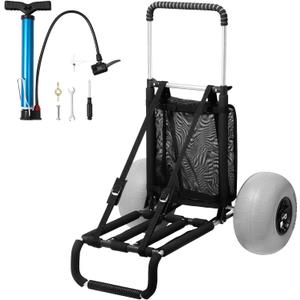 VEVOR Beach Dolly with Big Wheels for Sand, 29.9" x 15.4" Cargo Deck, w/ 12" Balloon Wheels, 165LBS Loading Capacity Folding Sand Cart & 27" to 44.7" Adjustable Height, Heavy Duty Cart for Beach