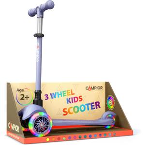 Gray Mini 3 Wheel Scooter for Kids Lean-to-Steer Kick Scooter with LED Light-Up Wheels, Adjustable Handlebar, Wide Anti-Slip Deck, Smooth PU Wheels, Rear Foot Brake Suitable for Ages 2+