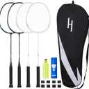Badminton Rackets Set, Beginner Racquets, 6 Birdies, 4 Grips & Bag