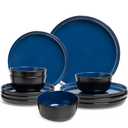 ZAROCRUS Melamine Dinnerware Sets, 12 Pcs Unbreakable Plates and Bowls Set, Outdoor Dinnerware RV and Camper Dishes Sets for 4, Kitchen Dishes Set for Entertaining, Black and Blue