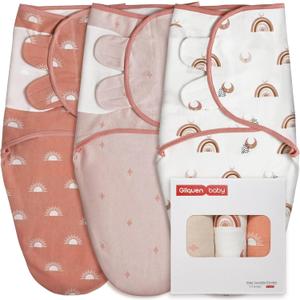 GLLQUEN BABY 3-Pack Baby Swaddle Sleep Sacks for Newborn - Baby Swaddles 3-6 Months, Infant Swaddling Sack, Rainbow & Sun, Newborn Swaddle Blanket Wrap(Medium/Large)