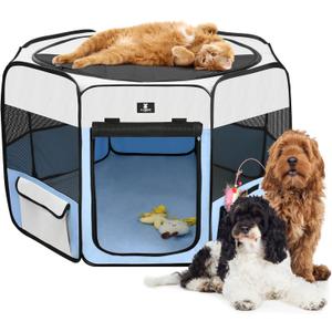 X-ZONE PET Dog Playpen Portable Pet Play Pens for Puppies, Cat, Rabbit, Chicks, Foldable Exercise Play Tent Kennel Crate, Indoor/Outdoor Travel Camping Blue Large