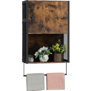 Farmhouse Medicine Cabinet, Bathroom Wall Cabinet with Towel Bar, Hanging Wall Cabinet with Open Storage Space, Over The Toilet Sapce Saver Storage Cabinet for Bathroom, Laundry
