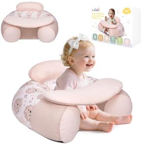 KAKIBLIN Baby Sit Me Up Seat, Inflatable Baby Seat with Cover for Babies 3-36 Months,Portable,Inflatable Sit & Play Floor Seats for Sitting Up for 3 Months Pink