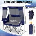 Teenyyou Double Camping Chair with Canopy Shade 660lbs Heavy Duty Beach Chair, Portable Folding 2 Person Camping Loveseat with Cup Holder and Storage Bag for Lawn Beach Outdoor Sport(Blue and Grey)