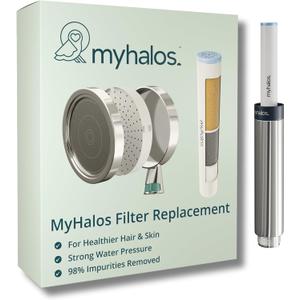 MyHalos Hand Hard Water Shower Filter Cartridge Replacement - Professional Home and Travel Power Filtered Shower Head Filter, Chlorine & Heavy Metal Removal - Water Softener, High Pressure - 3 Month