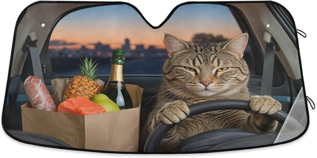 Windshield Beige Cat Driving Car Sun Shade for Front Foldable Windshield Sunshades Sun Visor Protector, Blocks UV Rays, Keep Your Vehicle Cool