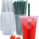 20 oz Clear Plastic Cups with Lids and Straws, Disposable Coffee Cups 25 Sets
