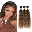 P427 Human Hair Bundles Ombre Highlight Bundle #4 Water Wave Human Hair 3 Bundles 16 18 20 inch Brown and Honey Blonde Color