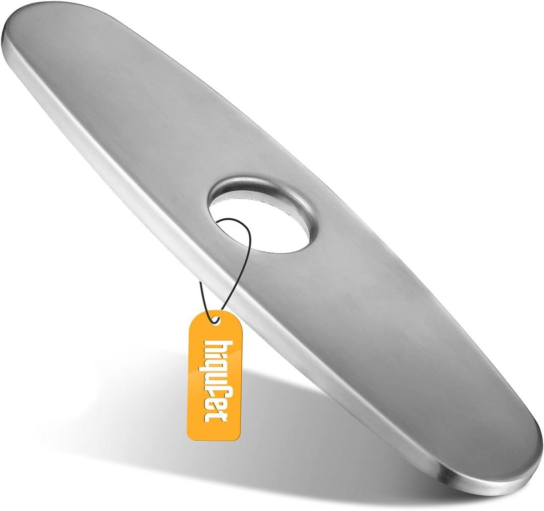 Hiqufet Kitchen Faucet Plate Hiqufet Faucet Plates to Cover Holes Stainless Steel Matching 1 or 3 Hole Kitchen Faucet or Bathroom Faucet deck plate Brushed Nickel 10.35 Inch