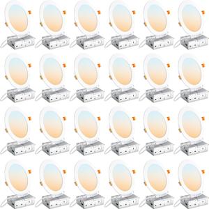 DLLT LED Recessed Ceiling Light: 24 Pack 6 Inch Slim Recessed Lighting for Kitchen - 5CCT Dimmable Canless Wafer Downlight for Living Room - 725LM Brightness 12W 120V Can Lights for Bedroom ETL FCC
