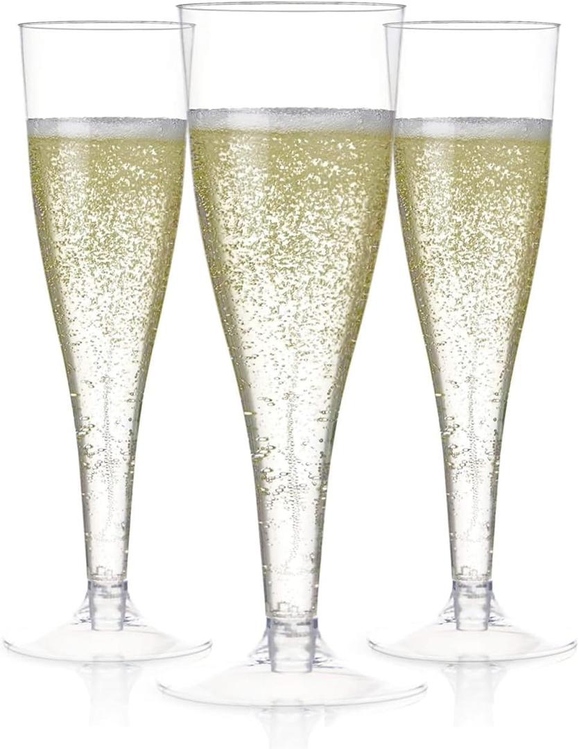 Prestee Set of 200 Plastic Champagne Flutes - Clear Champagne Glasses for Parties, Weddings, Events - 4.5 oz Disposable Drinkware - Elegant Stemware for Toasts Cocktails Mimosas (200 Count (Pack of 1))