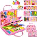 Exorany Busy Board Montessori Toys for Toddler Girl Birthday Gifts, Busy Book Sensory Learning Toys for Toddlers, Toddler Girl Airplane Car Travel Toy Educational Activities