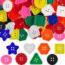 Taiyin 150 Pieces Big Bright Buttons for Kids 8 Vivid Colors and 8 Large Shapes for Crochet Knitting Arts and Crafts Projects Hand Made Gifts