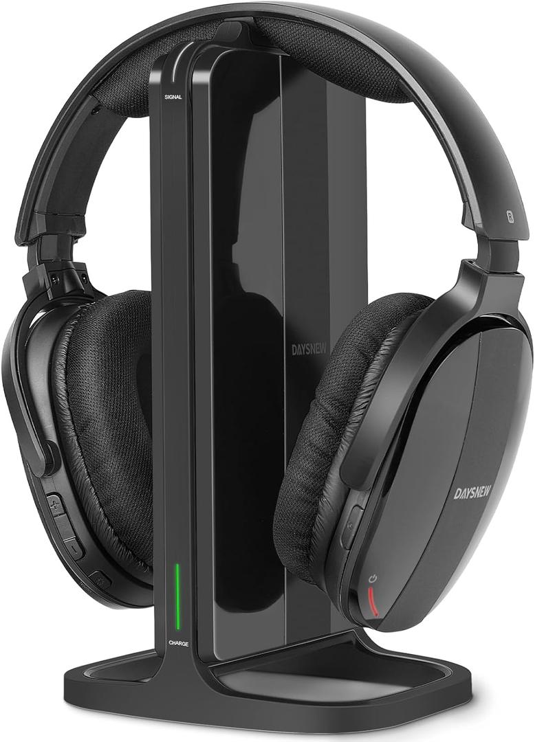 Wireless Headphones for TV Watching with Charging Dock & RF Transmitter, Senior-Friendly Over Ear TV Headset, Compatible with Most Televisions (Black)