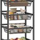 VASAGLE Storage Cart with Pull-Out Baskets, 5-Tier Kitchen Cart with Wheels, Handle, 12.5 x 15.8 x 37.4 Inches, Rustic Brown and Ink Black ULRC041K01