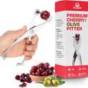 Premium Cherry Pitter Stoner - Olive Pitter Tool Heavy Duty | Quality Finish | Includes Cherry Recipe EBOOK (Silver)
