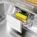 Cisily Kitchen Sink Caddy Sponge Holder in The Sink, Stainless Steel Kitchen Sink Organizer, Brush Holder, Dish Cloth Hanger, Sink Stopper Holder with 2 Installation Ways (Suction & Adhesives, Silver