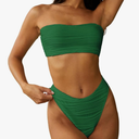 ZAFUL Women Strapless Textured Bandeau Bikini 2 Piece Swimwear Cheeky Solid Lace up Bathing Suits M